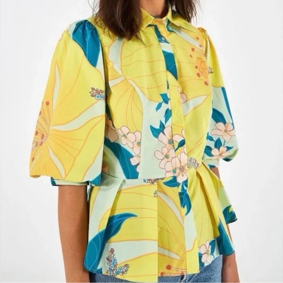 FARM Rio Tops - FARM Rio Yellow and Blue Floral Blouse